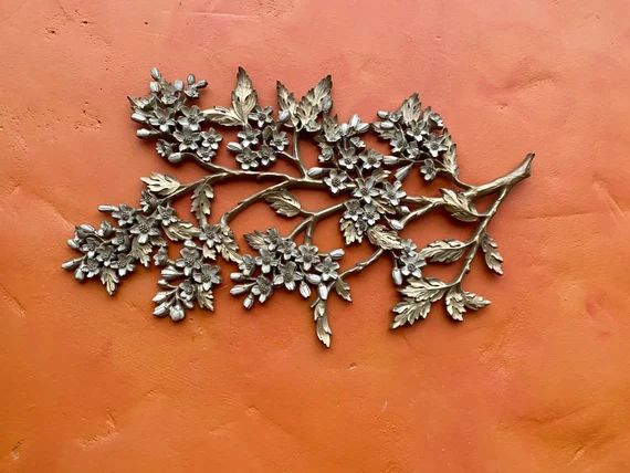 Vintage 1960s mid century modern Large Gold Dogwood Flower Branch Tree Wall Hanging Syroco Hollyw... | Etsy (US)