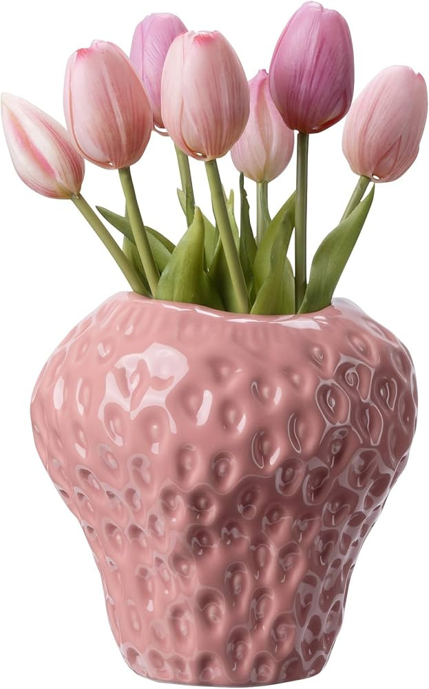 Navaris Strawberry Vase - Funky Ceramic Vase in Pink - Decorative Bookshelf Vases for Flowers - U... | Amazon (UK)