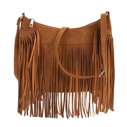 Lightolife Faux Suede Fringe Crossbody Bag Western Bohemian Purses and Handbags for Women, Brown | Amazon (US)