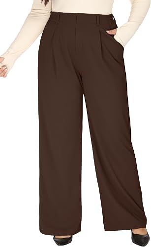 1X-5X Plus Size Wide Leg Dress Pants Women Pull On Stretchy Work Pants | Amazon (US)
