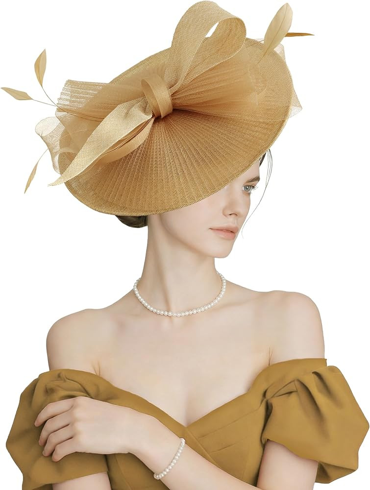 Kidukso Fascinators Hats for Women Derby Hats Tea Party Hat Mesh Headwear with Feather for Church... | Amazon (US)