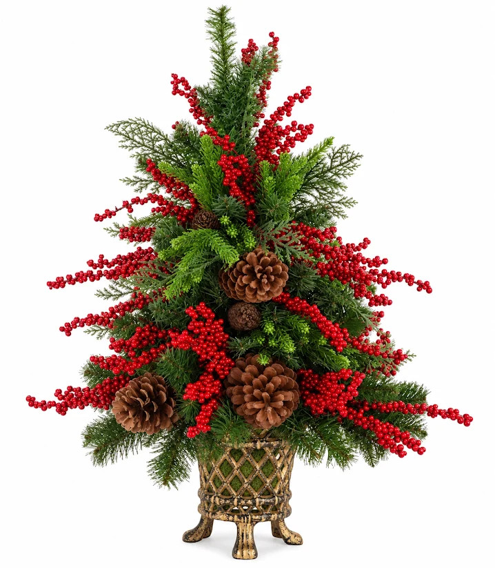 Red Berry Holiday Tree in Gold Lattice Planter | The Enchanted Home