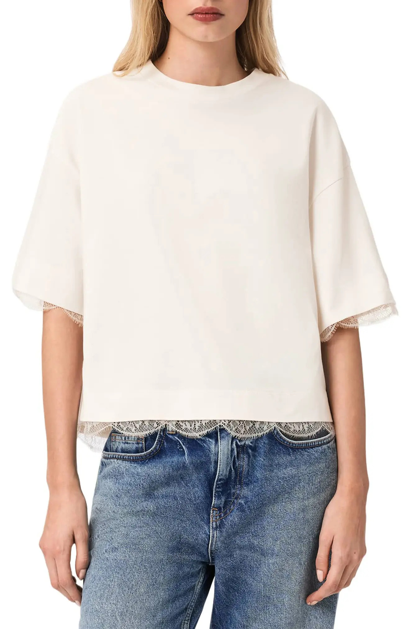 AllSaints Nia Lace Trim T-Shirt (Women) | Nordstrom | Nordstrom