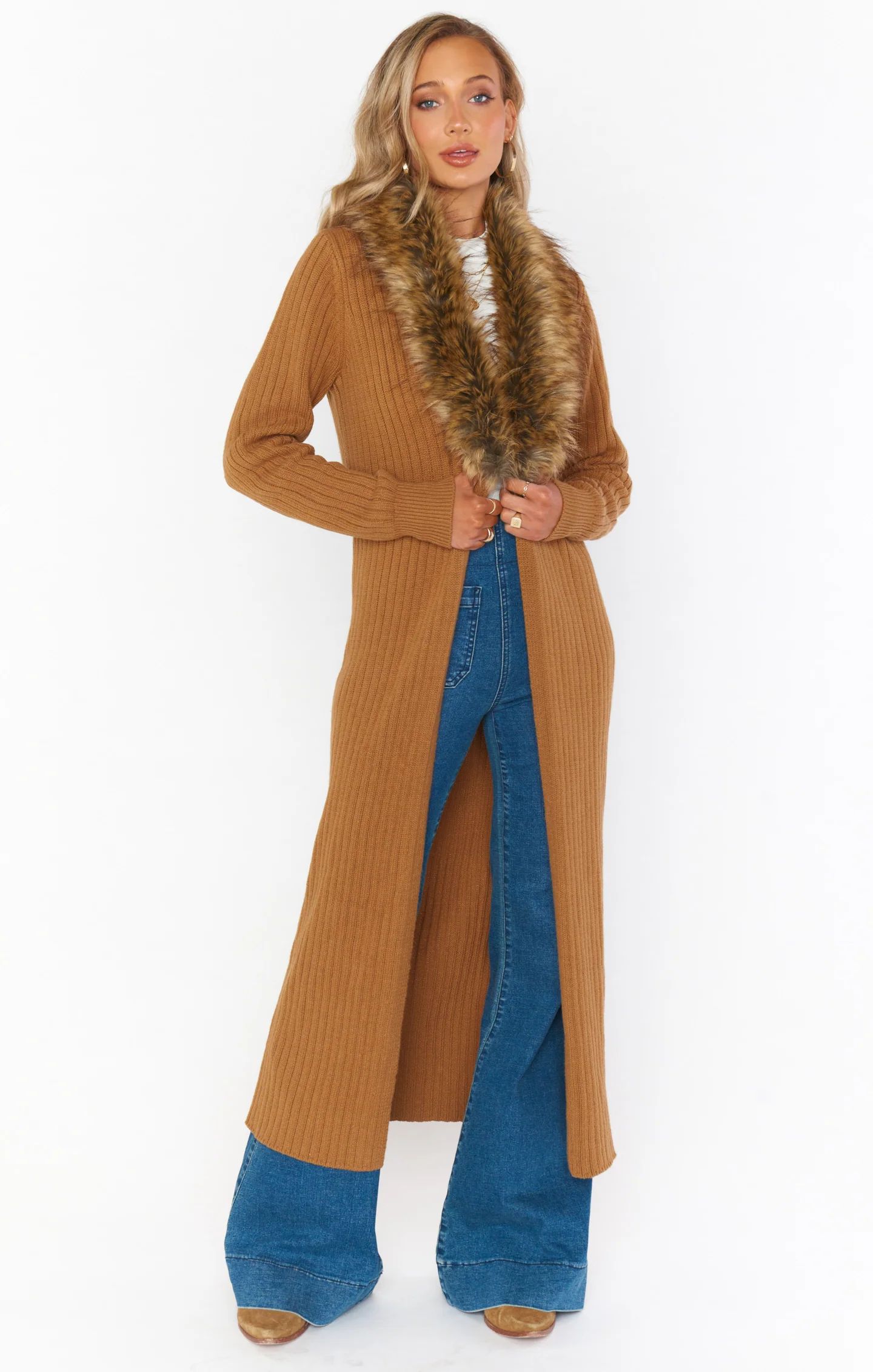 Lombardi Long Cardi ~ Hazelnut Knit with Faux Fur | Show Me Your Mumu