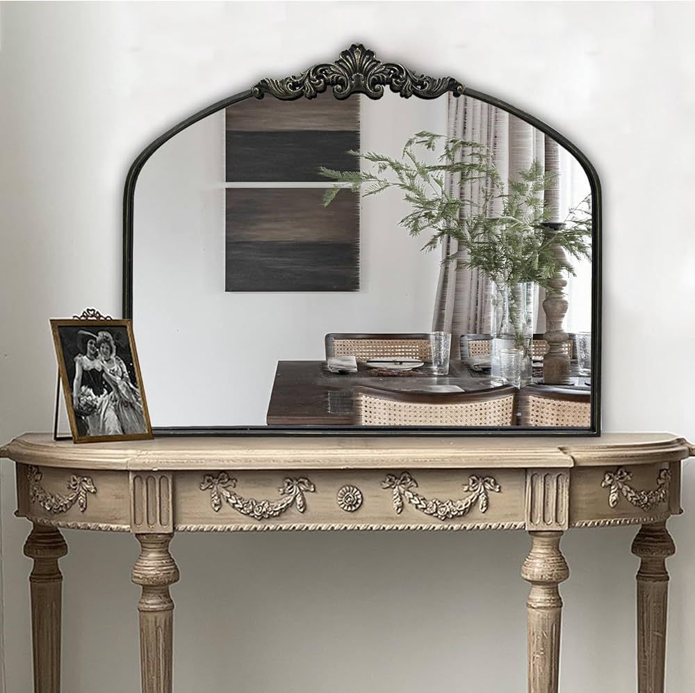 Arched Mirror,Black Traditional Vintage Ornate Baroque Mirror,Antique Brass Mirror for Entryway/F... | Amazon (US)