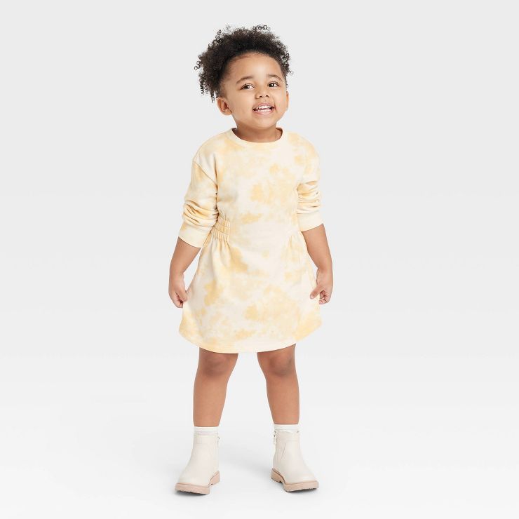 Grayson Collective Toddler Girls' French Terry Tie-Dye Long Sleeve Dress - Peach Orange | Target