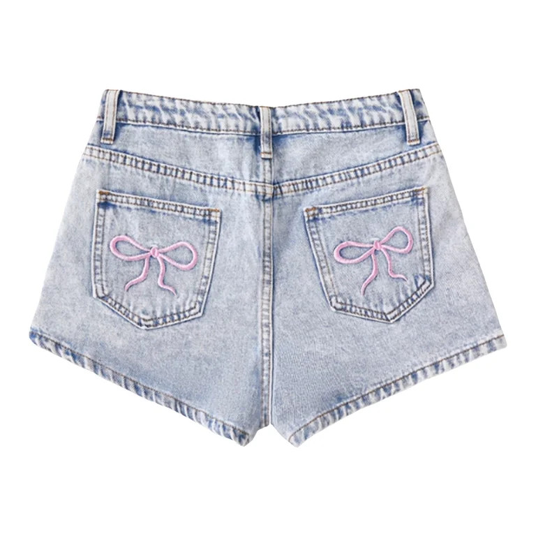 Jorts Kids 14-15 Girls Y2K Teen Girl's Pearl Bow Jean Shorts Rhinestone Frayed Raw Denim Shorts w... | Walmart (US)