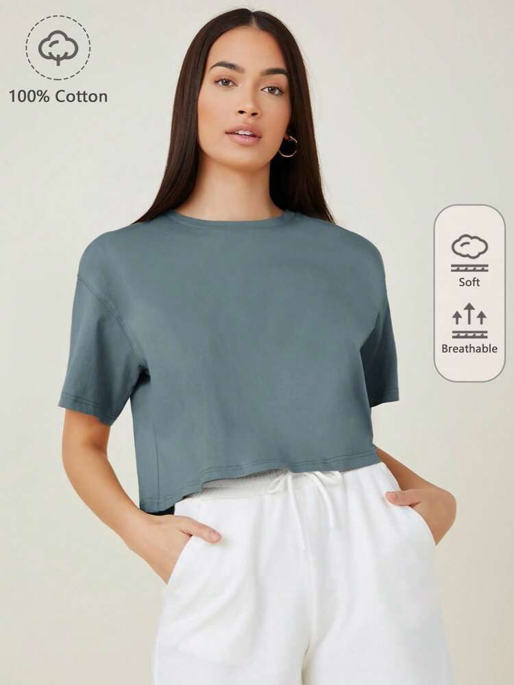 SHEIN BASICS 100% Cotton Drop Shoulder Solid Tee
       
              
              $7.49      ... | SHEIN