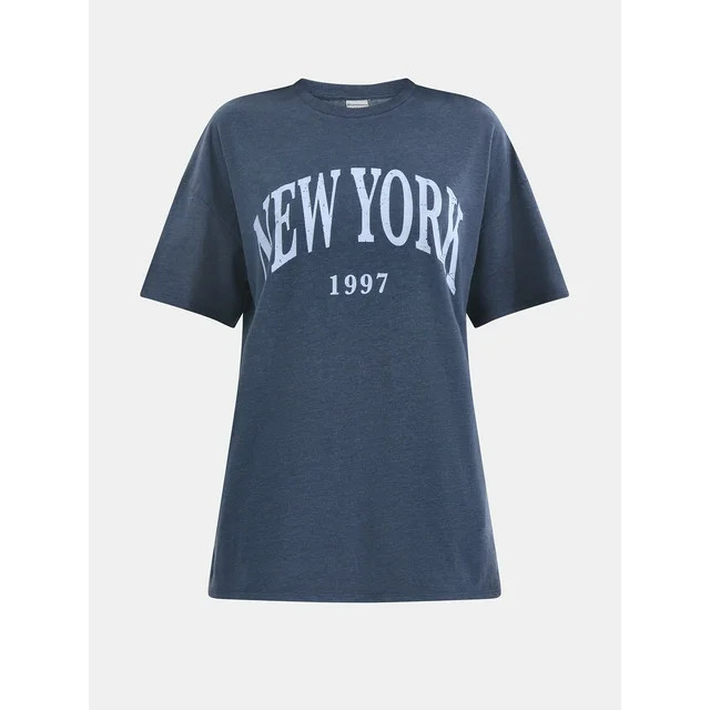 No Boundaries Washed Graphic Boyfriend Tee, Women's | Walmart (US)