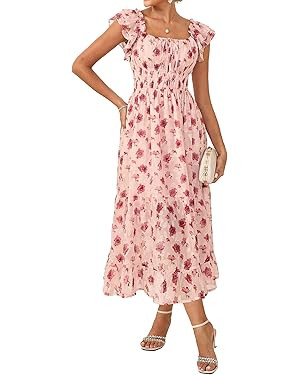 GRACE KARIN 2026 Women's Spring Floral Midi Dress Square Neck Beach Wedding Guest Dresses Flowy A... | Amazon (US)