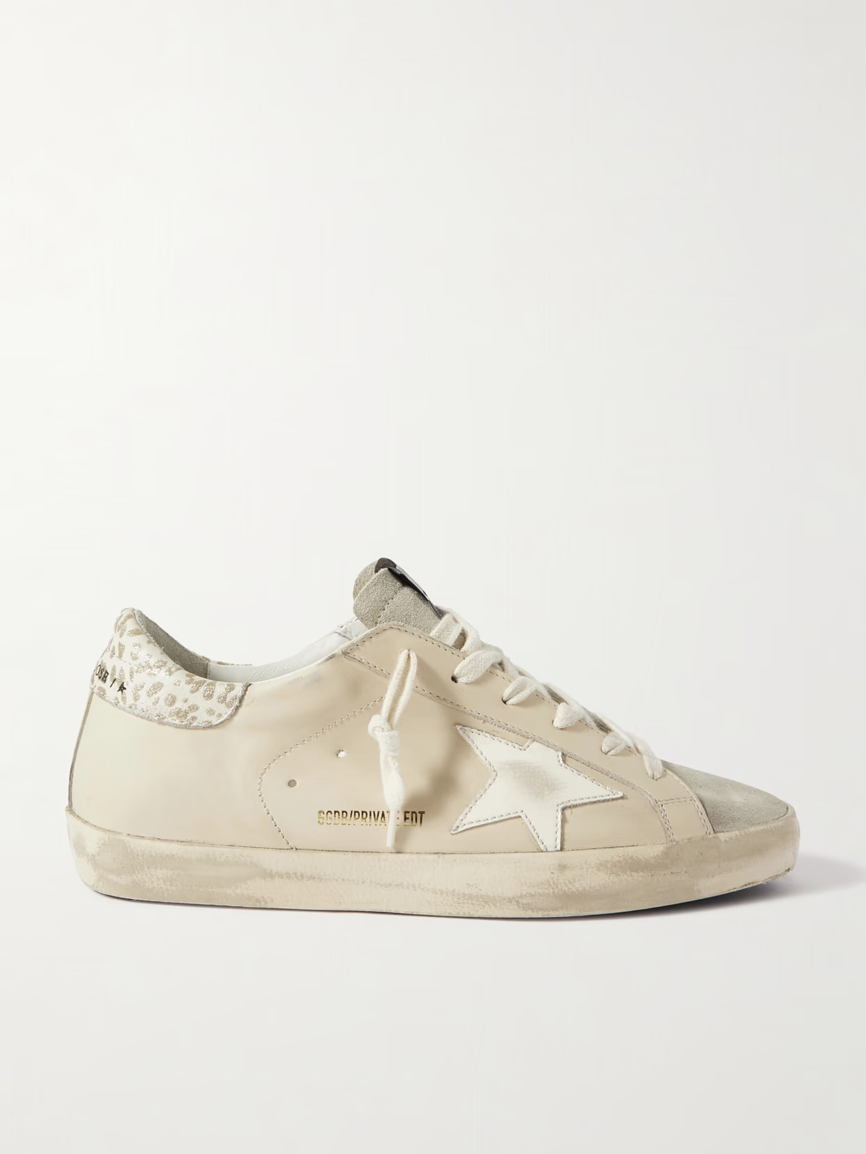 Golden Goose - Super-star Metallic Leopard-print Distressed Leather And Suede Sneakers - Cream | NET-A-PORTER (US)