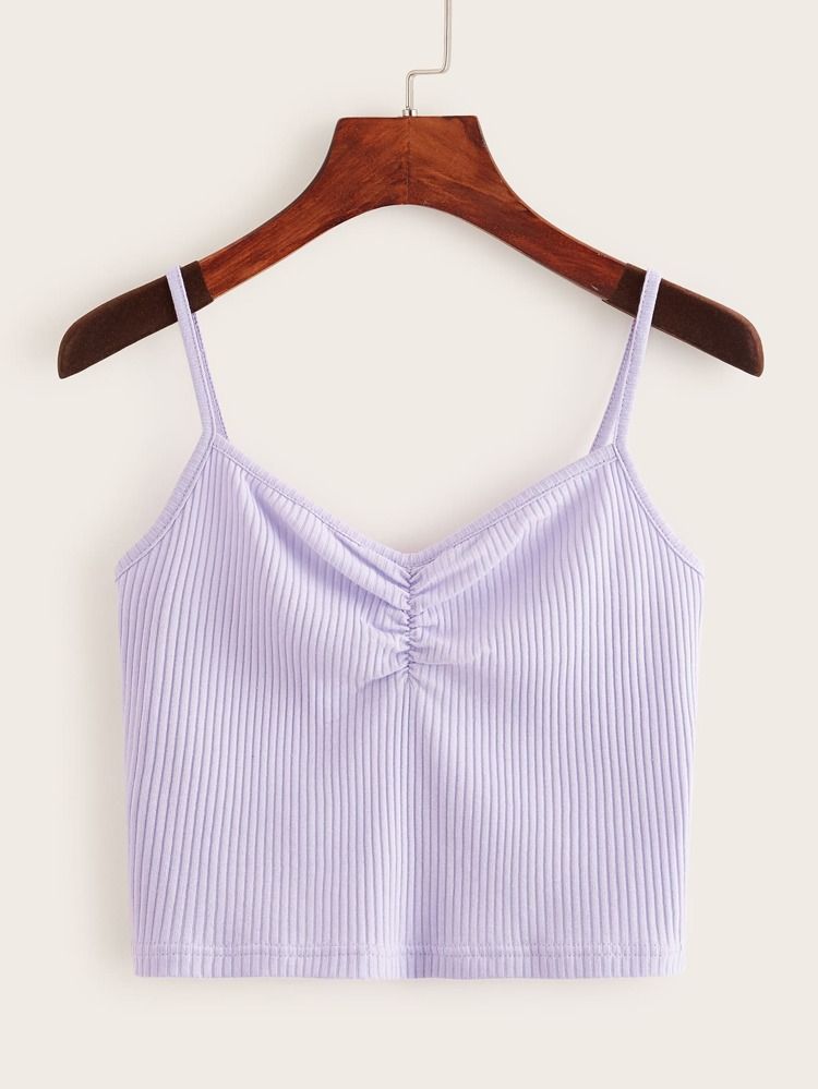 Ribbed Ruched Purple Crop Cami | ROMWE