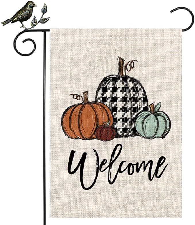 AENEY Fall Pumpkin Garden Flag 12.5 x 18 Inch Vertical Double Sided, Buffalo Check Plaid Fall Sma... | Amazon (US)