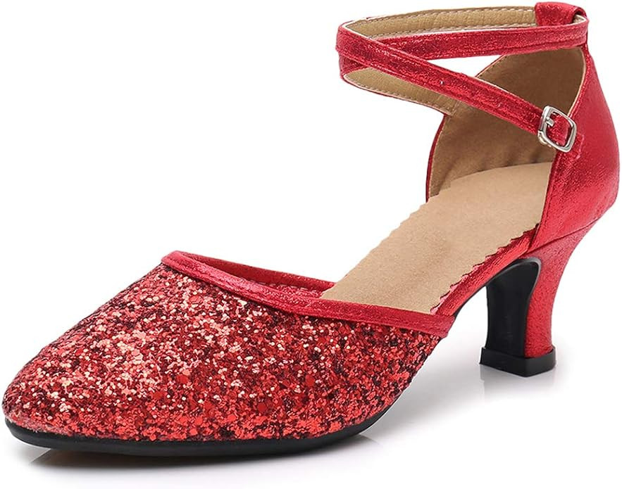 SWDZM Glitter Womens Latin Dance Shoes Heeled Ballroom Salsa Tango Party Practice Performance Dan... | Amazon (US)