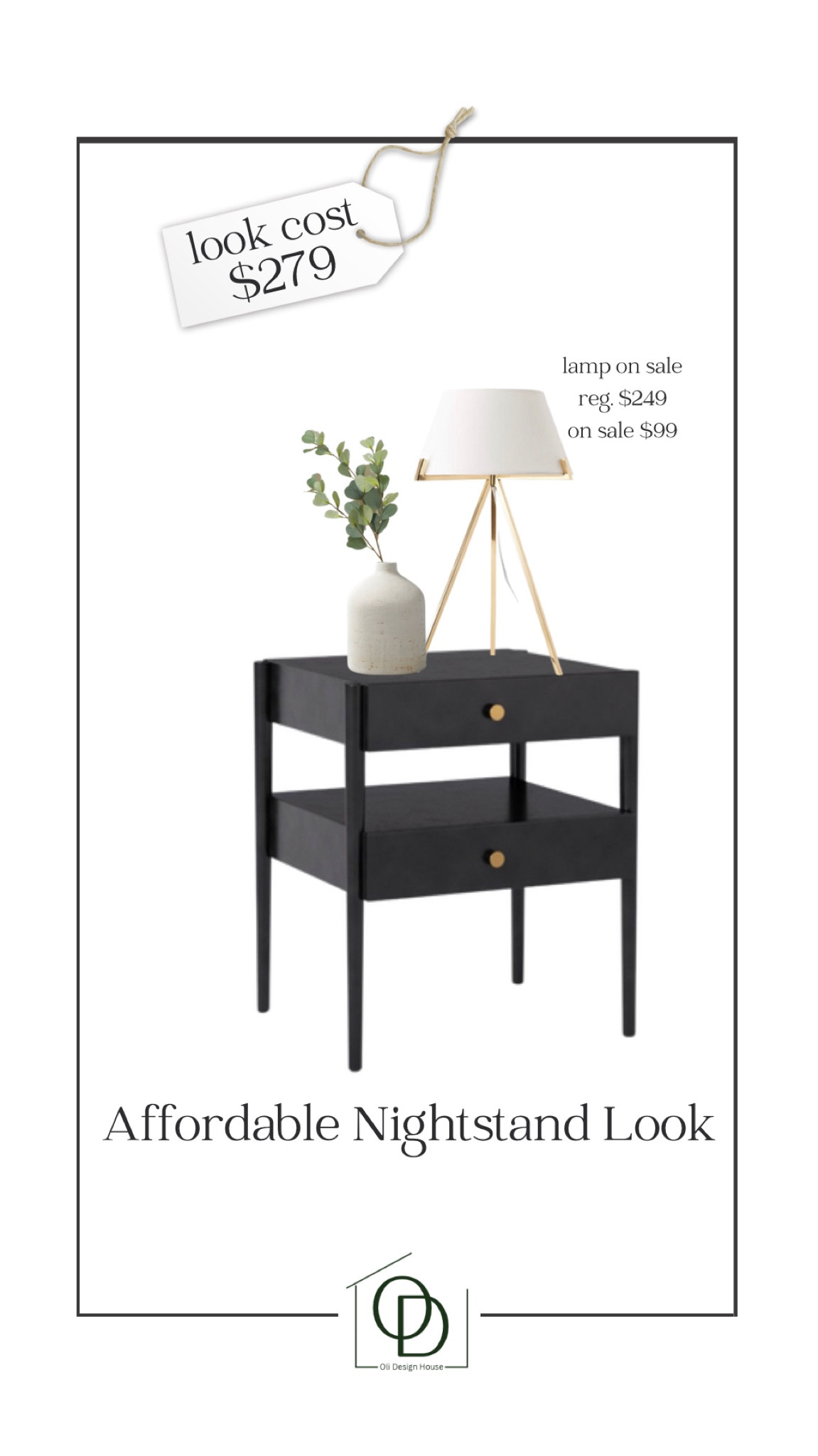 Affordable nightstand and styling 

Nightstand look, nightstand design, black nightstand with 2 drawers and shelf, gold tripod lamp with white shade, clearance lighting, 12” ceramic vase, faux eucalyptus stem

#LTKhome #LTKstyletip #LTKFind