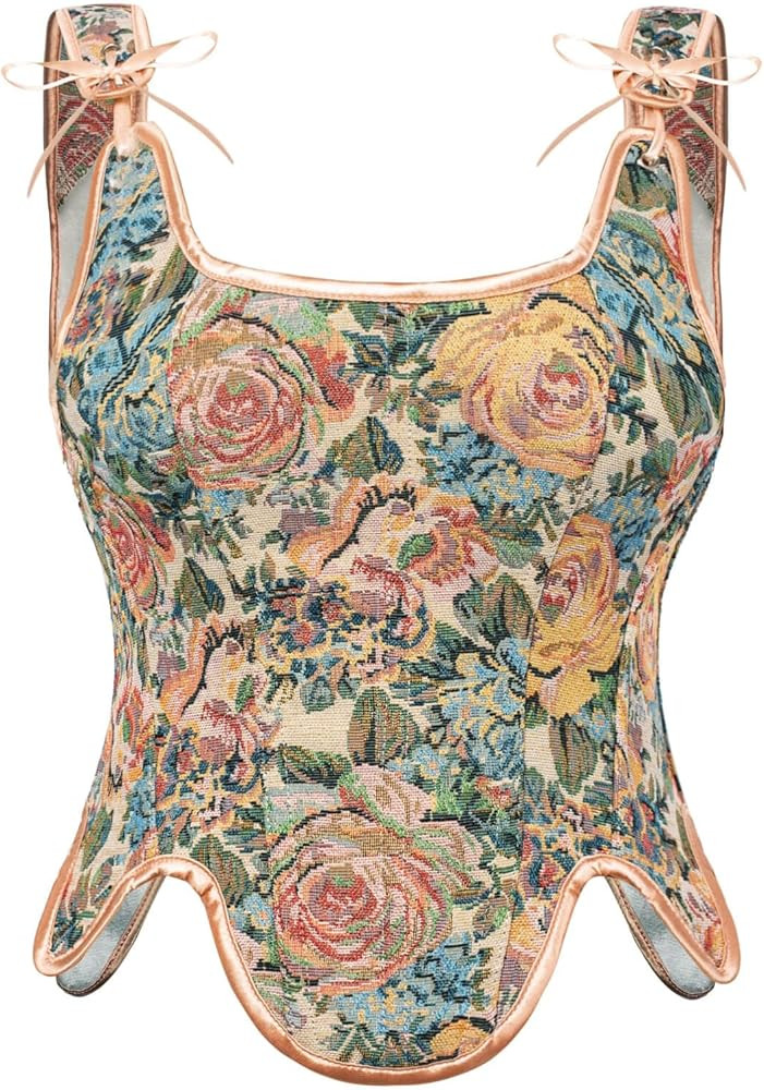 Scarlet Darkness Women Renaissance Corset Tops Floral Lace Up Bustier Tops | Amazon (US)