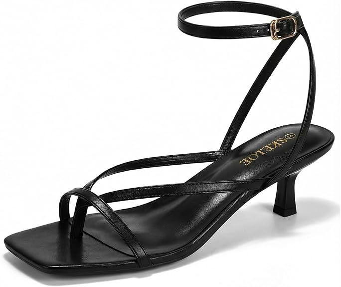 Women's Strappy Kitten Heels Dressy Square Open Toe Flip Flop Heels | thong sandals,ankle strap,f... | Amazon (US)