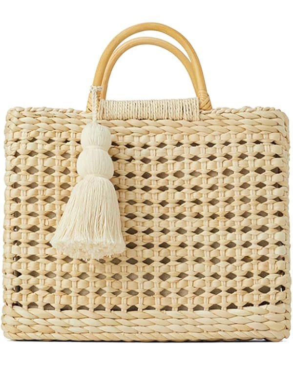 QZUnique Straw Bucket Bags for Women Top Handle Drawstring Woven Handbag Shoulder Bag Summer Beac... | Amazon (US)