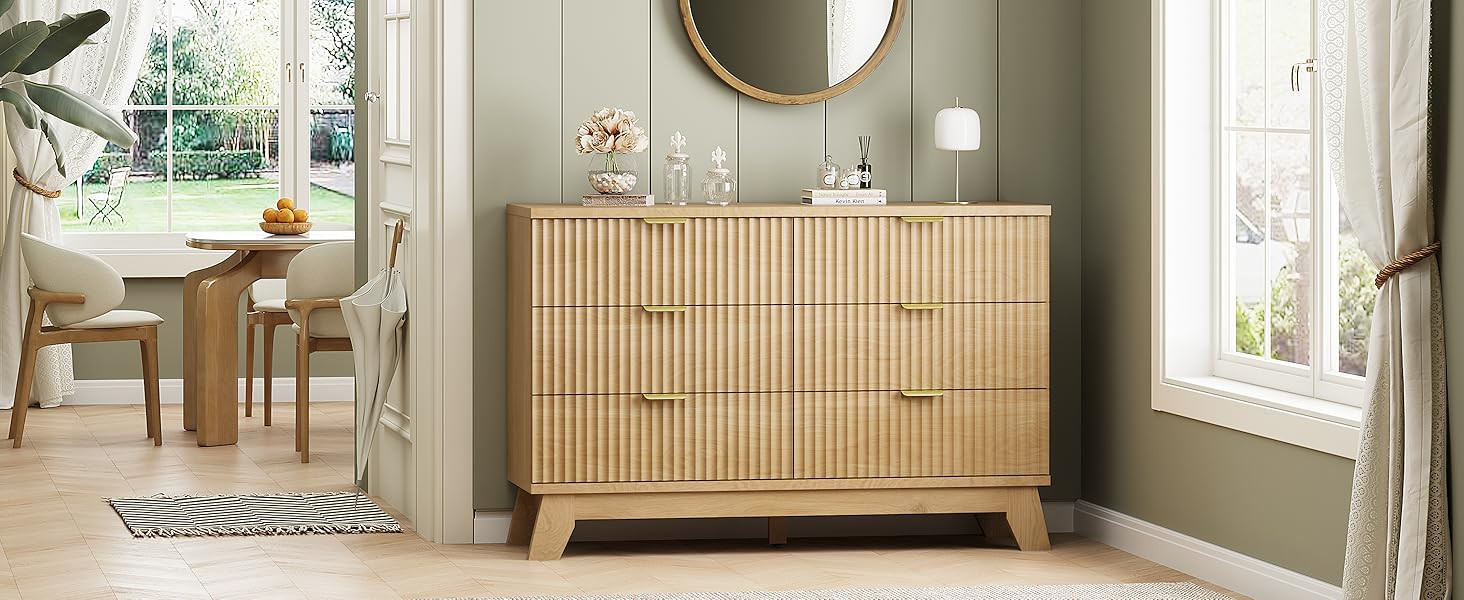Fluted Dresser for Bedroom with 6 Drawers, 48" Wide Modern Chest of Drawers with Metal Handle, Wo... | Amazon (US)