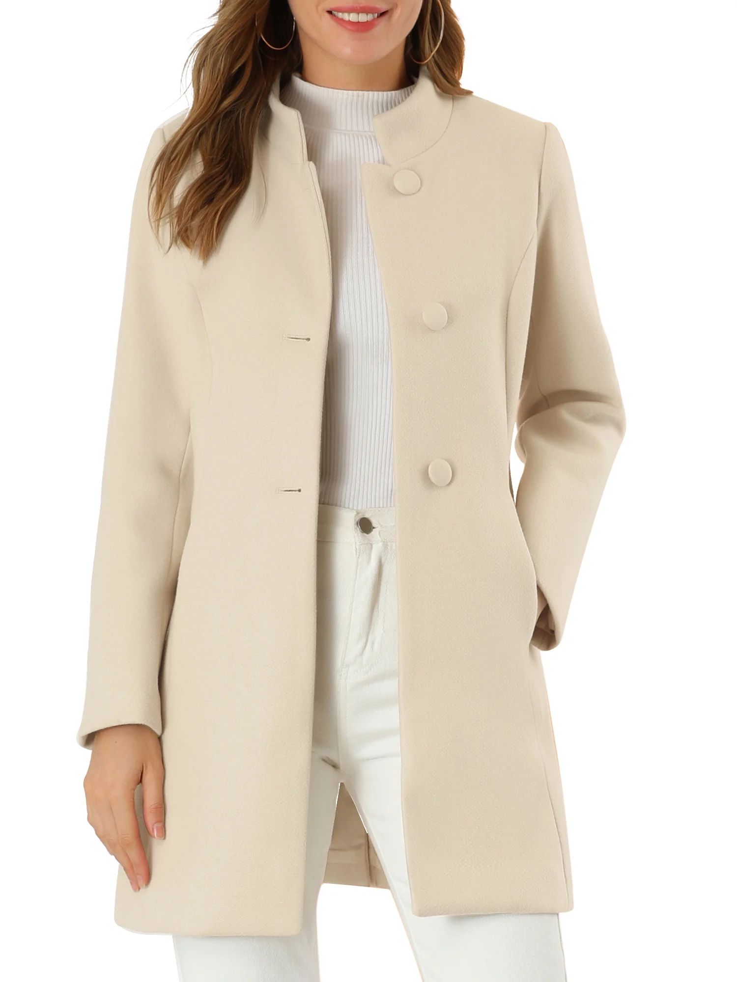 Allegra K Women's Stand Collar Long Sleeve Single Breasted Winter Overcoat | Walmart (US)