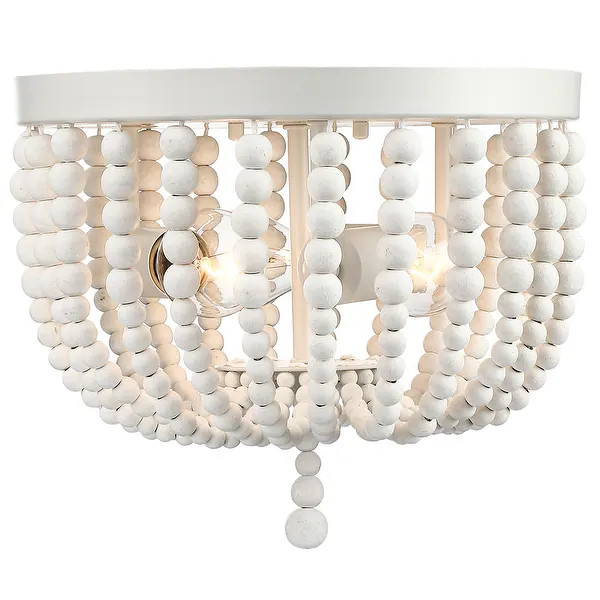 3-Light Bohemia Antique White Wood Beaded Flush Mount Ceiling Light - 12.6''W | Bed Bath & Beyond