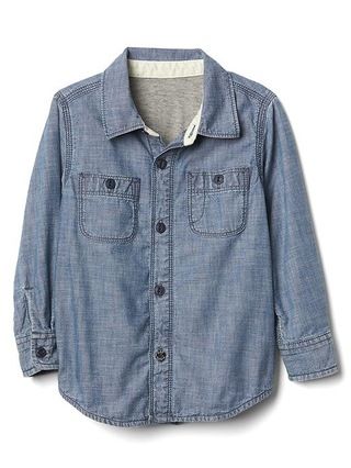 Gap Baby Jersey-Lined Chambray Shirt Chambray Size 12-18 M | Gap US