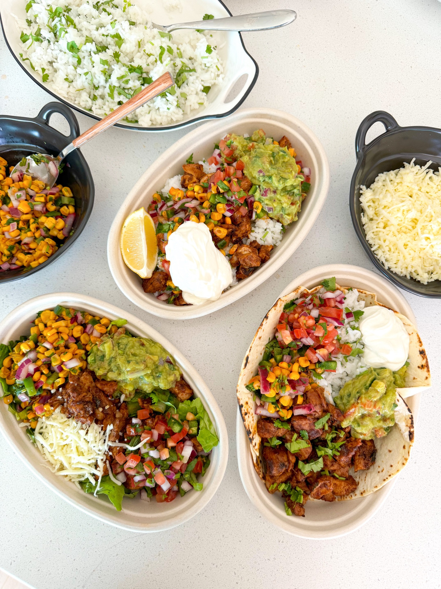 Chipotle bowls at home! Serve Meal prep or family style. Full recipe + video on Instagram @maryamzekria 

Chipotle, home, kitchen, meal prep, takeout, dishes 

#LTKHome