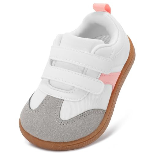 STQ KIDS Toddler Wide Toe Box Shoes Boys Barefoot Shoe First Walking Tennis Sneakers Comfortable Non-Slip Zero Drop Kid Running Shoes Outdoor Activities School White Pink Size 6 | Amazon (US)