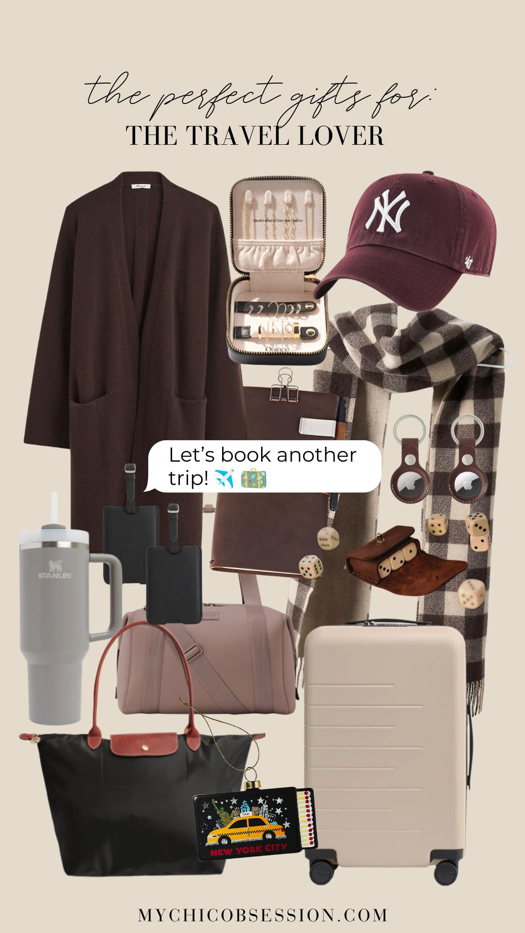 Need a gift idea for the travel lover in your life? Try a set of dice in a monogrammed leather case, a new carry-on suitcase, or the perfect travel tote (hint, we've tested it and it's the Longchamp Le Pliage tote bag). Or, try a super soft duster cardigan from Madewell if they love to wear comfy clothes on a flight, maybe paired with an oversized scarf from Anthropologie. Here's a few ideas to get you started! 

 #LTKGiftGuide #LTKHoliday #LTKItBag