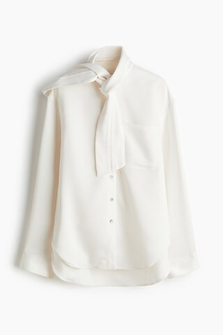 H & M - Blouse with Bow Collar - White | H&M (US + CA)