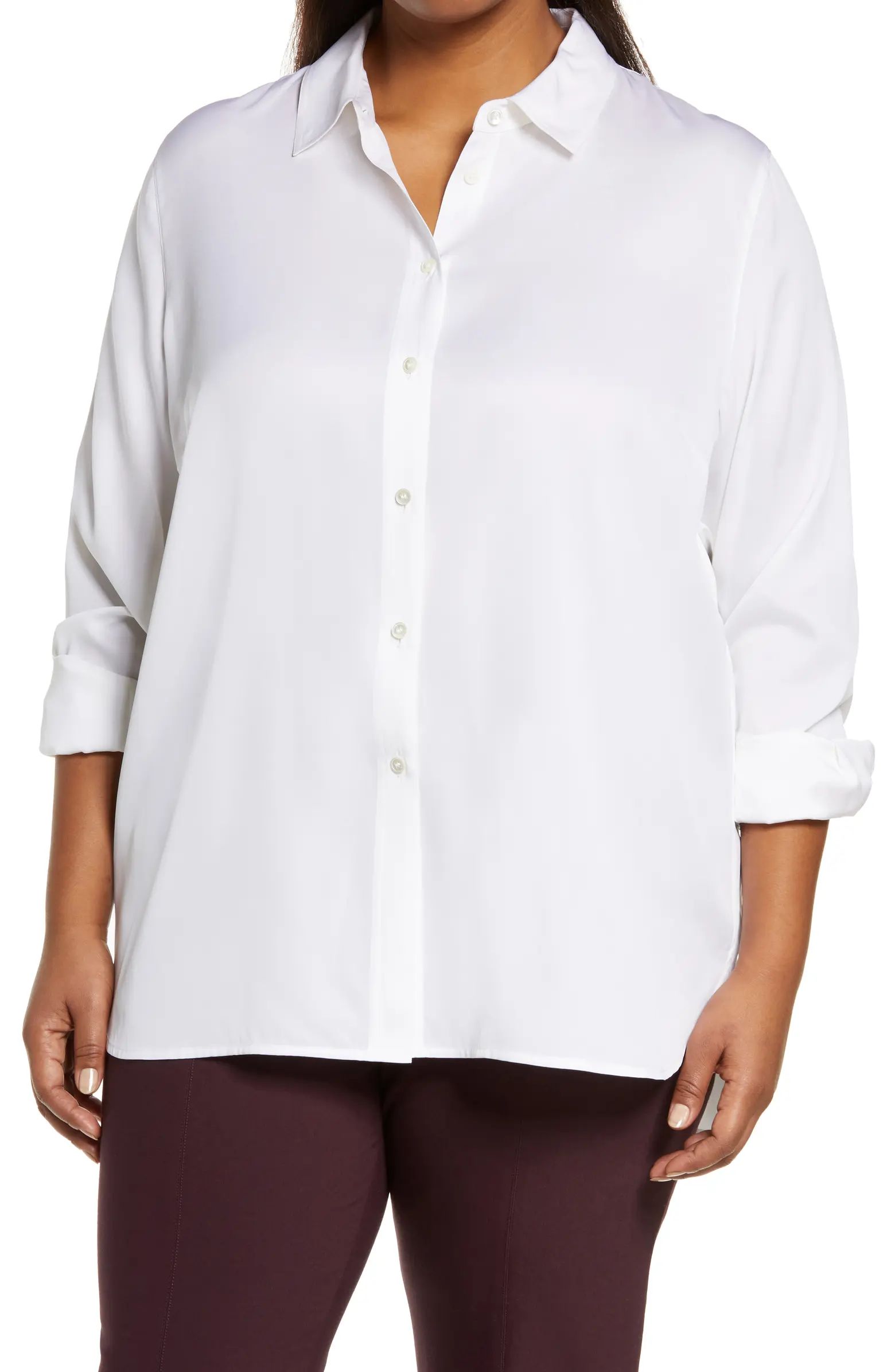 Slim Fit Stretch Silk Button-Up Blouse | Nordstrom