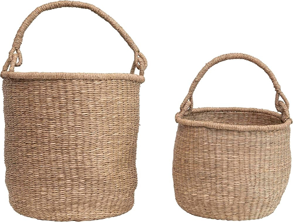 Creative Co-Op 20.5" & 16" Handwoven Seagrass Handles (Set of 2 Sizes) Baskets, Beige | Amazon (US)