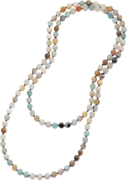 8mm Natural Amazonite & Blue Goldsand Long Beaded Necklace Wrap Bracelet Handmade Jewelry for Wom... | Amazon (US)