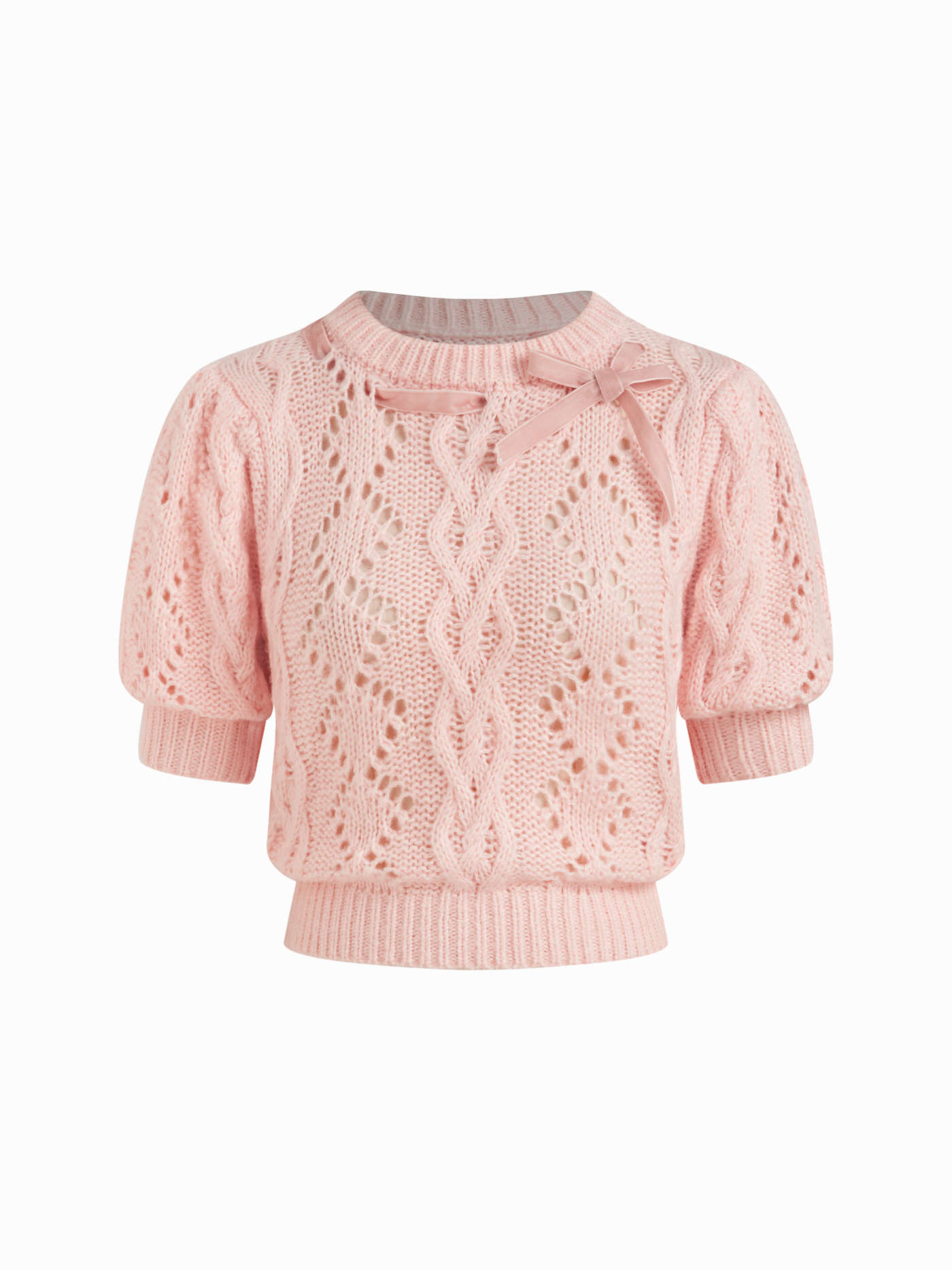 Fall Sweater Fall Sweater Knit Fabric Cable Knit Round Neckline Hollow Out Bowknot Short Sleeve T... | Cider
