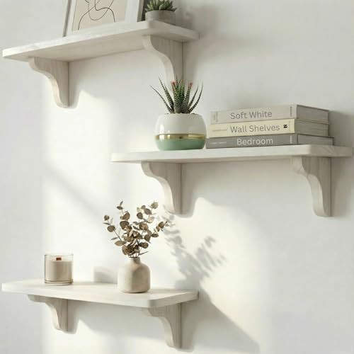 Real Wood White Shelves for Wall - 17 inch (3 Pack) - Easy to Install, Template and Video Included - White Wall Shelves, Shelves for Room, Decorative Wall Shelf | Amazon (US)