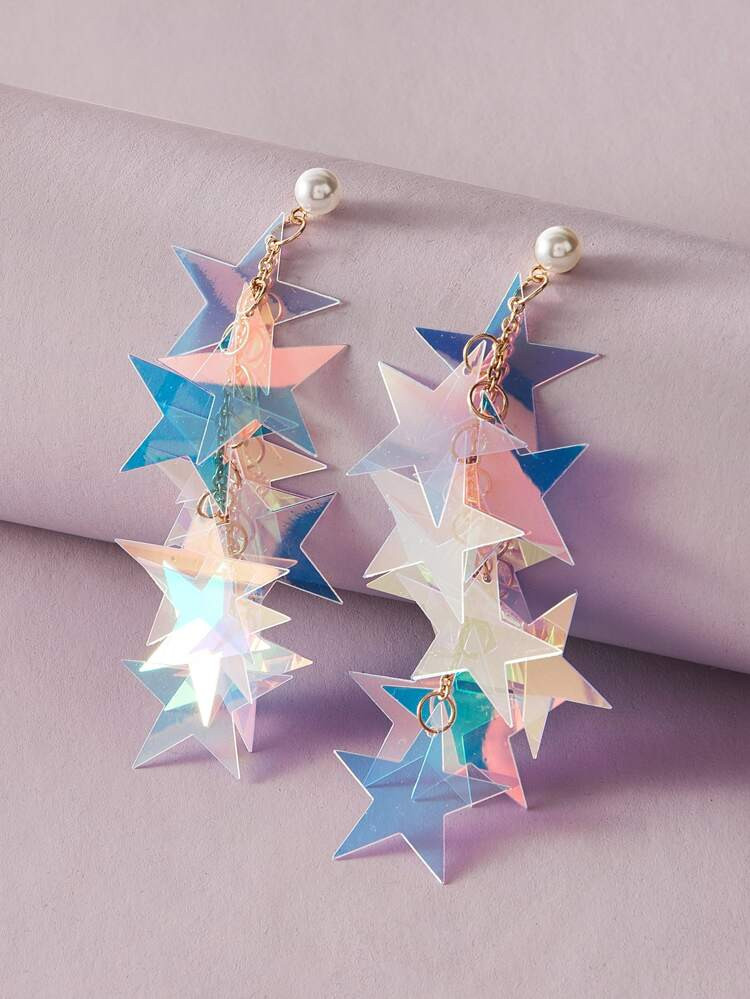 1pair Pearl Decor Iridescence Star Design Drop Earrings | SHEIN