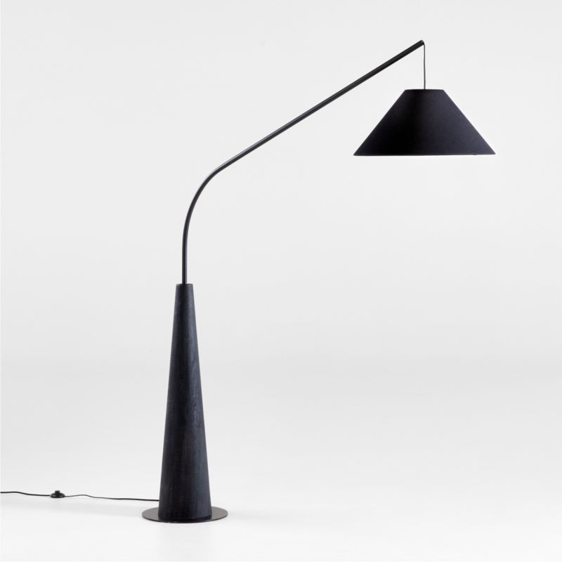 Gibson Black Hanging Arc Corner Floor Lamp with Black Shade + Reviews | Crate & Barrel | Crate & Barrel