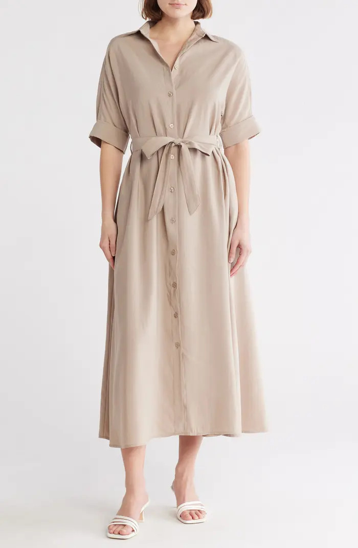 MAX STUDIO Peach Skin Roll Sleeve Shirtdress | Nordstromrack | Nordstrom Rack