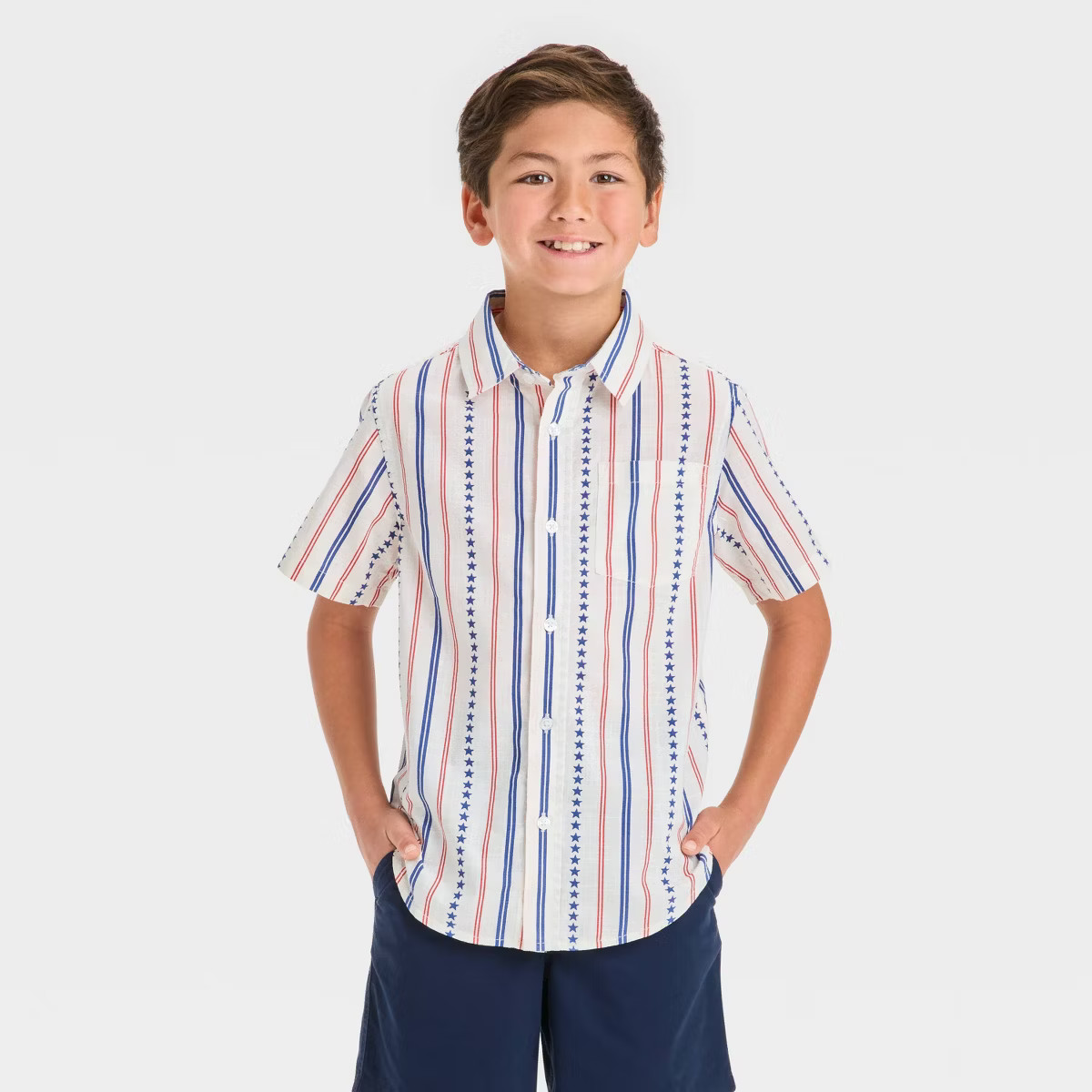 Boys' Short Sleeve 4th of July Striped Button-Down Shirt - Cat & Jack™ Cream | Target