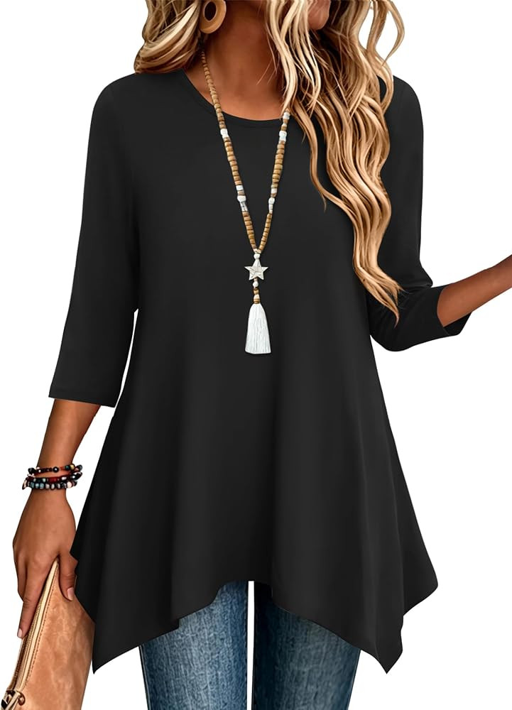 Zeagoo Womens Tops 3/4 Sleeve Loose Fit Dressy Tunics Plus Size Boho Shirts | Amazon (US)