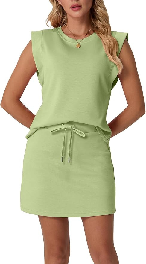 GRECERELLE 2026 Women's Summer 2 Piece Skort Set Cap Sleeve Round Neck Top & Tennis Skirt with Po... | Amazon (US)