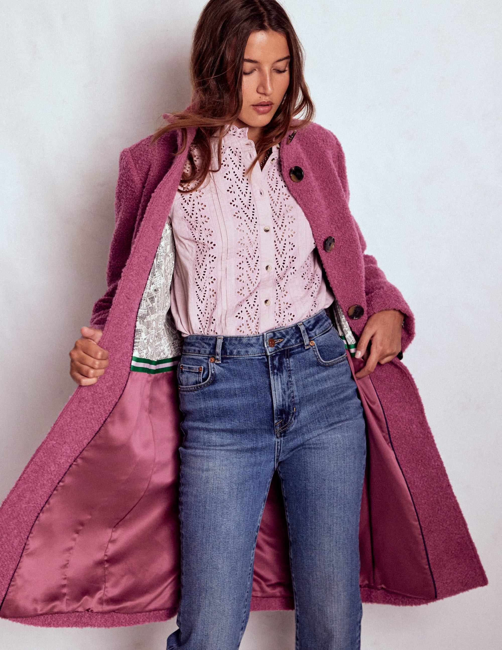 Funnel Neck Coat-Pink Heather | Boden UK