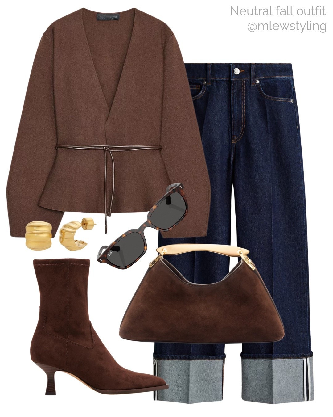 Autumn outfit with chocolate brown 🤎🍫

Tags: elevated fall outfit, new in Zara belted cardigan, brown suede Elleme bag, suede boots, rayban sunglasses, H&M dark wash cuffed jeans, casual workwear, office outfit

#LTKShoeCrush #LTKWorkwear #LTKItBag