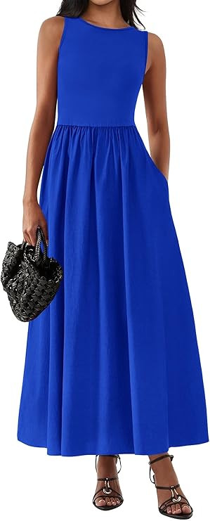 KIRUNDO Sleeveless Maxi Dresses for Women 2025 Spring Summer Mixed Fabric Pocketed Elegant Weddin... | Amazon (US)