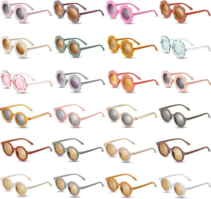 24 Pair Kids Round Flower Sunglasses Flower Shaped Sunglasses Cute Baby Sunglasses Colorful Toddl... | Amazon (US)