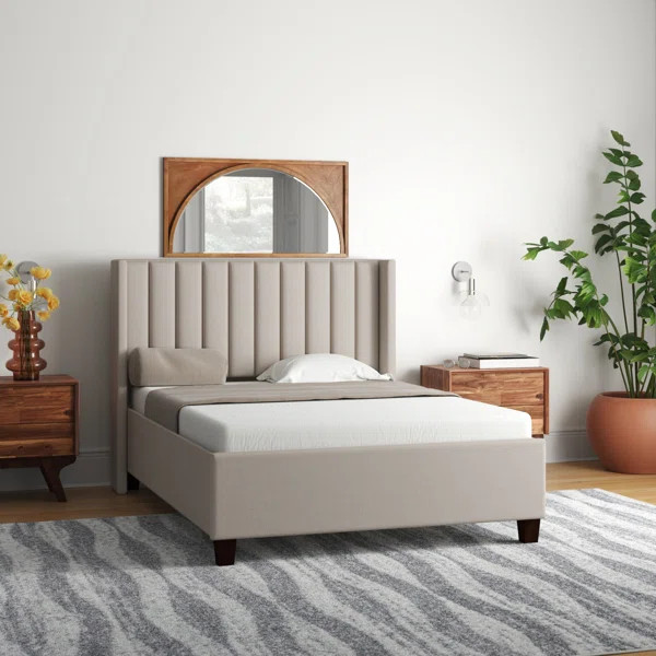 Flemings Vertical Channel Tufted Wingback Upholstered Platform Bed | Wayfair North America