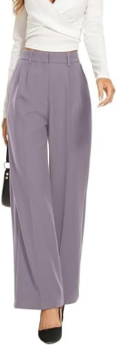 FUNYYZO Wide Leg Pants Women's High Elastic Waisted in The Back Business Work Trousers Long Strai... | Amazon (US)
