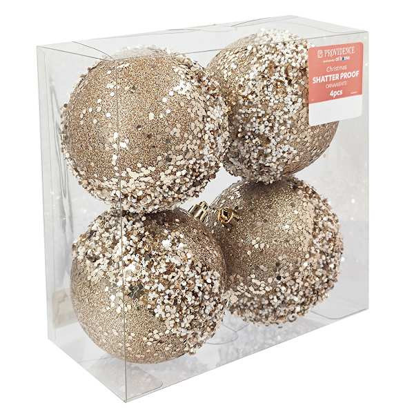 4-Count Champagne Glittered Shatterproof Ornaments | At Home