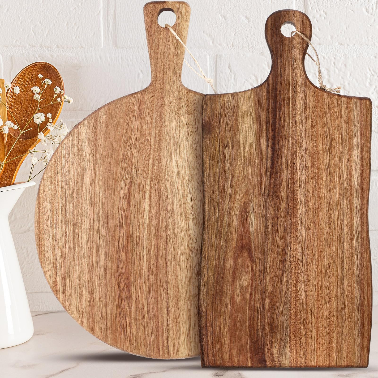 Hsei 2 Pcs Acacia Wood Cutting Board with Handle Wooden Charcuterie Board Large Paddle Carving Ch... | Amazon (US)