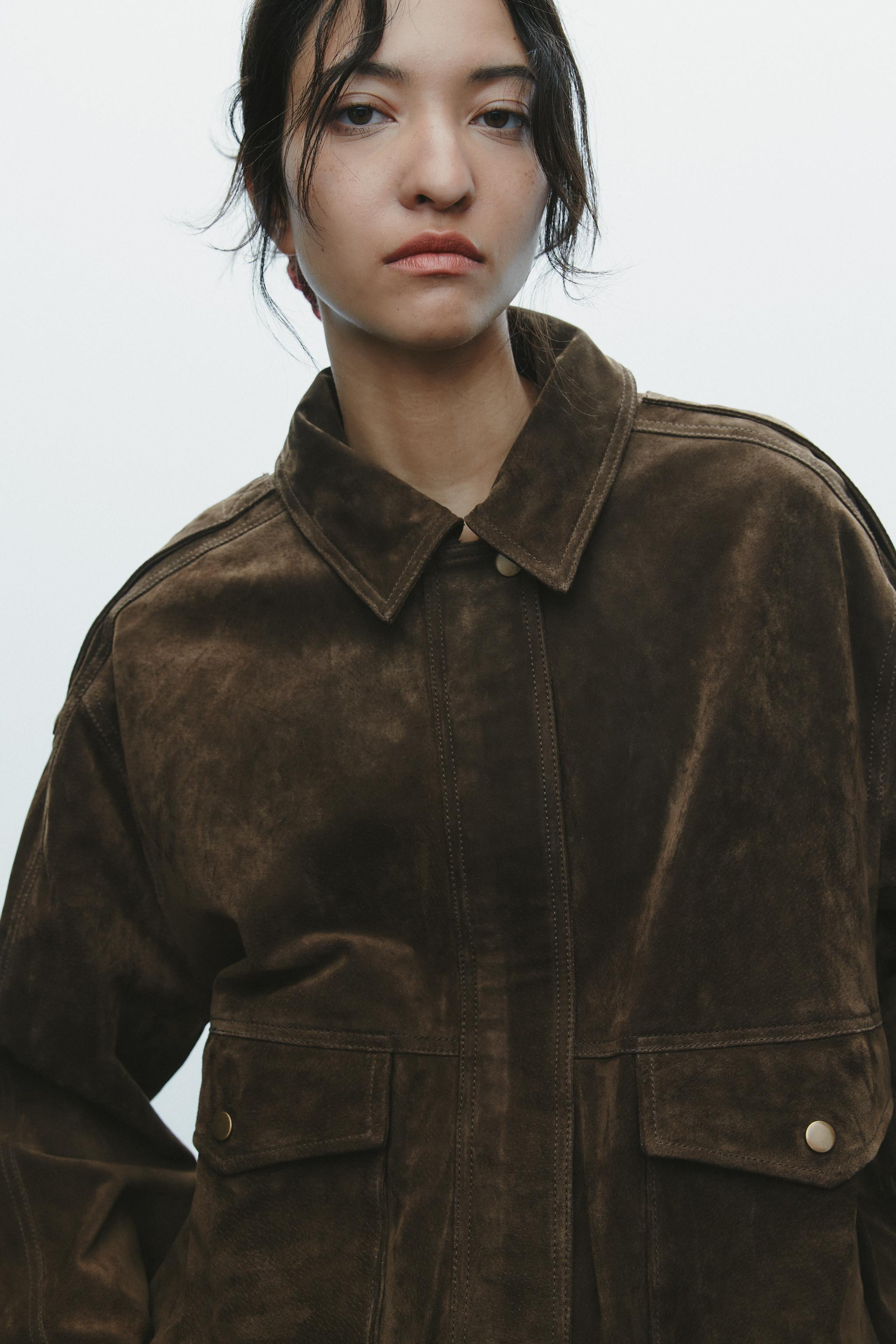 100% SUEDE LEATHER BOMBER JACKET WITH POCKETS | Zara UK